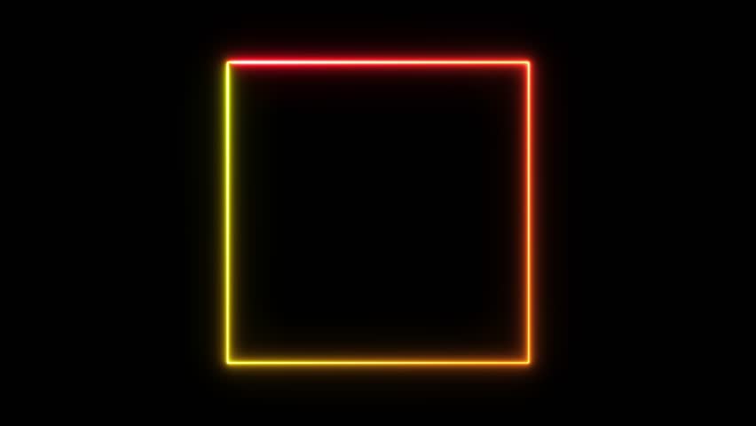 A glowing square frame with yellow to red gradient smoothly loops against a stark black background.