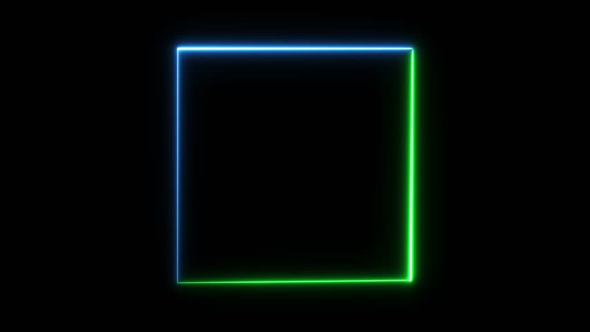 A glowing square frame with green to blue gradient smoothly loops against a stark black background.