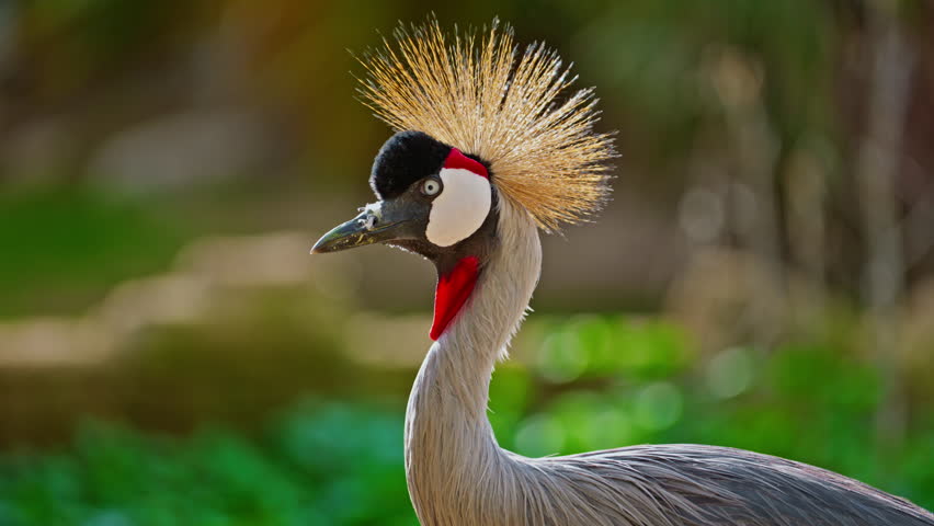 Exotic bird black crowned crane closeup