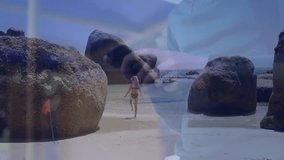 Playing with rocks on beach, child with animation of person using smartphone. Technology, childhood, creative, imagination, digital, outdoors - Powered by Shutterstock - Get 15% off with code: PIKWIZARD15