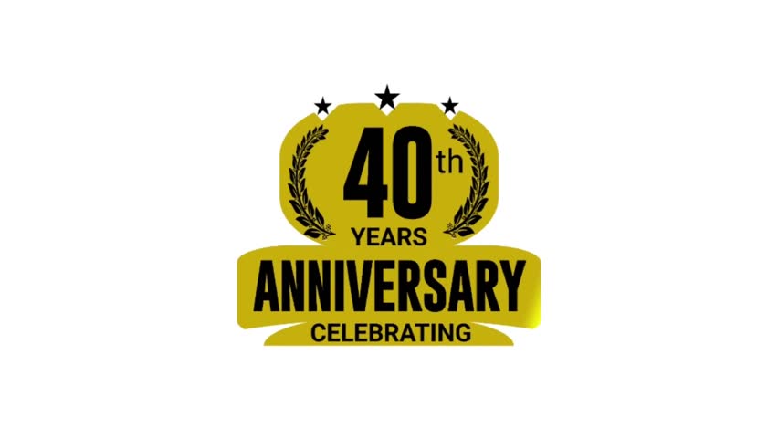 40 years anniversary Celebrating template logo gold and black color isolated on white background, 40th years anniversary luxury badge, animation in high quality.