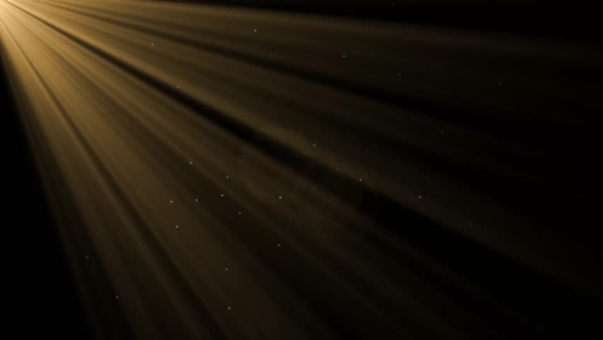 Golden Rays Moving on Black Background with Floating Dust Particles Looped 3d Animation. Underwater Sun Beams Shining Deep 4k. Loop sun light golden flare light effect on a black background
