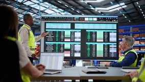 Warehouse Meeting With Workers. Giving Supply Chain Presentation - Powered by Shutterstock - Get 15% off with code: PIKWIZARD15