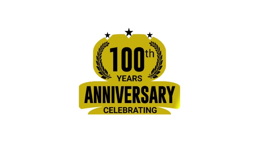 100 years anniversary Celebrating template logo gold and black color isolated on white background, 100th years anniversary luxury badge, animation in high quality.