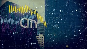 Overlaying animation of financial data and graphs, urban cityscape with BANK text. Finance, economy, analytics, investment, statistics, growth - Powered by Shutterstock - Get 15% off with code: PIKWIZARD15
