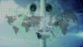 Surveillance cameras with digital world map and data processing animation overlay. Technology, cybersecurity, futuristic, security, network, innovation - Powered by Shutterstock - Get 15% off with code: PIKWIZARD15
