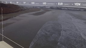 Animation of financial data and currency exchange overlaying coastal landscape scene. Finance, economy, trading, stock market - Powered by Shutterstock - Get 15% off with code: PIKWIZARD15