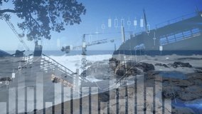 Oil rig and ocean scene with financial data processing animation overlay. Energy, offshore, finance, analytics, industry, technology - Powered by Shutterstock - Get 15% off with code: PIKWIZARD15