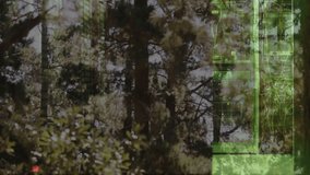 Digital green data processing animation overlaying pine trees in forest scene. Technology, ecology, sustainability, innovation, environment, nature - Powered by Shutterstock - Get 15% off with code: PIKWIZARD15