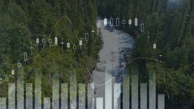 Animation of financial data charts overlaying waterfall in lush green forest setting. Finance, nature, contrast, analytics, data visualization, harmony - Powered by Shutterstock - Get 15% off with code: PIKWIZARD15