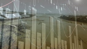 Overlaying financial data charts on aerial view of river and landscape animation. Finance, economic, flowing, analytics, nature - Powered by Shutterstock - Get 15% off with code: PIKWIZARD15
