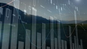 Bar and line graphs animation over scenic mountain landscape at sunset. Data visualization, analytics, infographic, statistics, mountains, nature - Powered by Shutterstock - Get 15% off with code: PIKWIZARD15