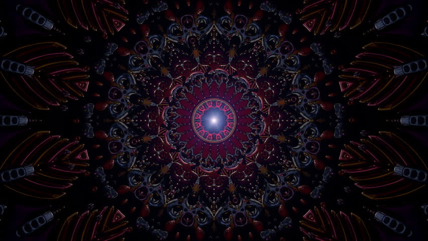 3D kaleidoscope mandala. Abstract motion design background. Trippy art psychedelic trance to open third eye with visuals energy futuristic audiovisual vj seamless looping. Tunnel Light