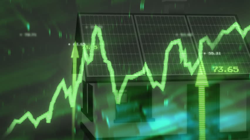 Green financial graph animation over house with solar panels on roof. Renewable, sustainability, eco-friendly, investment, energy-efficient, green technology - Powered by Shutterstock - Get 15% off with code: PIKWIZARD15