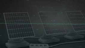 Solar panels with digital globe and data processing animation overlay. Solar energy, renewable, sustainability, technology, innovation, environment - Powered by Shutterstock - Get 15% off with code: PIKWIZARD15