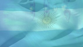 Swimming underwater, people with Argentina flag animation overlay in background. Country pride, sports, aquatic, diversity - Powered by Shutterstock - Get 15% off with code: PIKWIZARD15