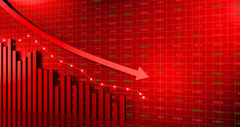 Black Monday. Trade for profit in the stock market. The stock price falls, the red graph indicates a loss. Bear market condition, stagnation or falling of market prices. 3D Rendering	
