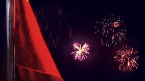 hanging Soviet Union {(}USSR, SSSR{)} flag on fireworks sky bokeh bg - Powered by Shutterstock - Get 15% off with code: PIKWIZARD15