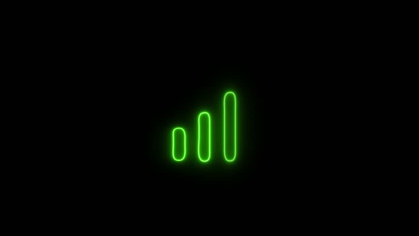 Green neon full signal icon animation showing connectivity strength. Data Analytic Icon, wireless wifi icons ,Full signal logo, signal icon and connection icon animation. 