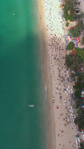 Vertical Drone Shot, Birdseye View of Surin Beach on Phuket Island, Thailand