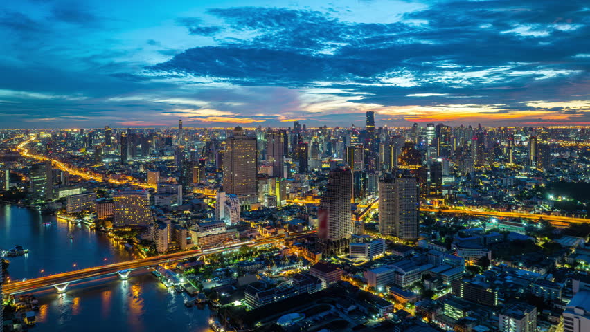 Aerial view of Traffic and skyscraper in Bangkok, Thailand.