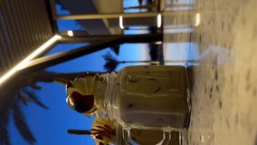 Two coffee drinks on a rustic wooden table. One is with latte art, the other is an iced latte with ice cubes. Two Cups of Coffee on a Wooden Table, Latte and Iced Latte - Powered by Shutterstock - Get 15% off with code: PIKWIZARD15