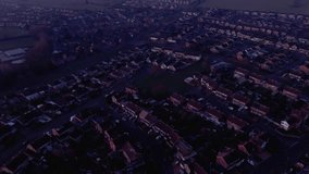 Aerial drone sunrise view over small rural town England Foggy cold winter morning. - Powered by Shutterstock - Get 15% off with code: PIKWIZARD15
