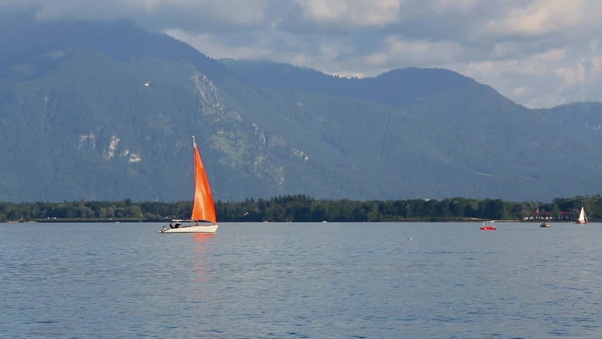 Sailing at the Bavarian lake Chiemsee, high definition video