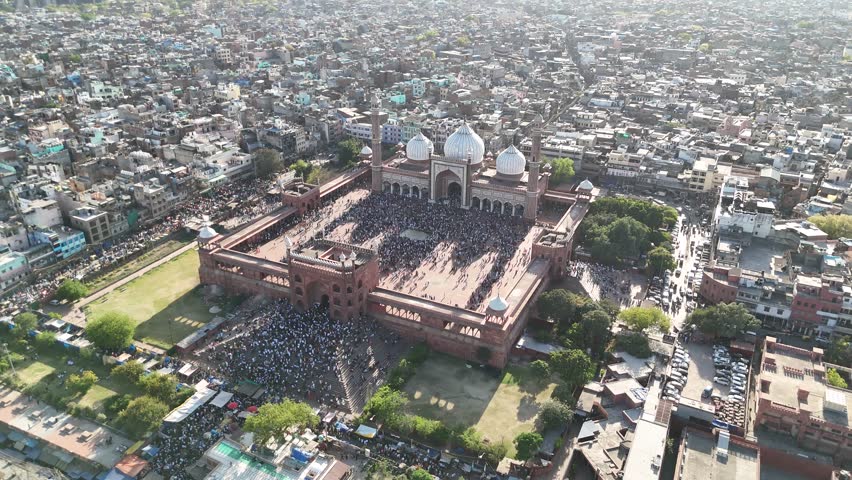 4k Aerial Drone footage of Jama Masjid mosque in capital city Delhi India 