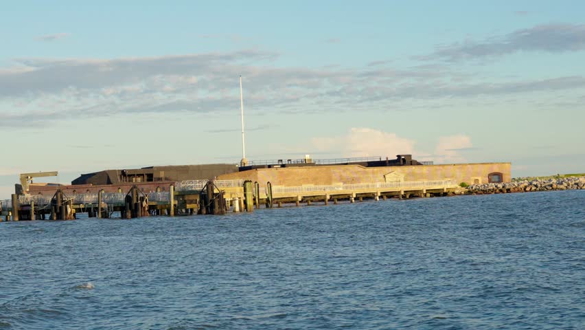View of Fort Sumter in Charleston South Carolina from a boat in Charleston Harbor. 
