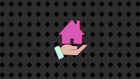 house icon, open hand, palm up, neon colors, dark background, real estate concept, home ownership, shelter symbol - Powered by Shutterstock - Get 15% off with code: PIKWIZARD15