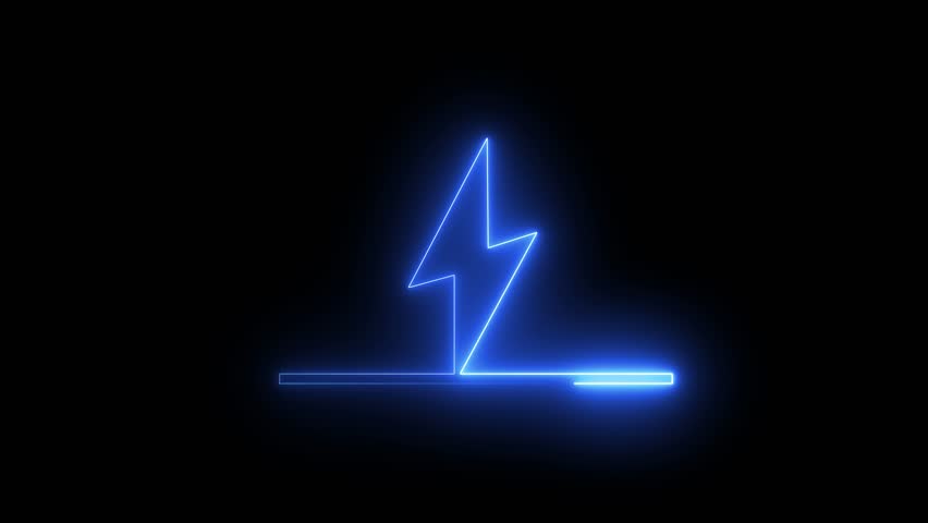 neon lightning bolt electric energy, glowing blue, dark background, minimalist design, luminous outline, electric power symbol