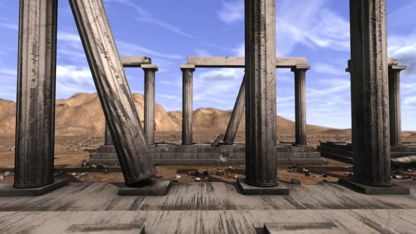Tracking shot of Greek pillars