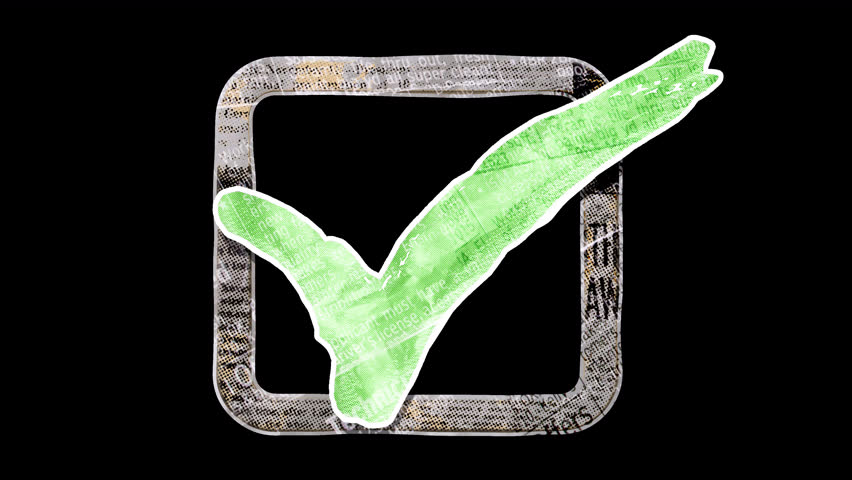 Green Checkbox - Collage Papercut animation with alpha channel . Correct and yes concept.