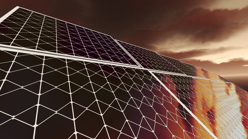 Animation of solar panels with red sky