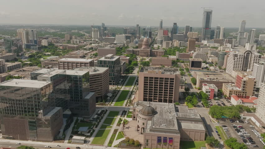 Exploring the vibrant downtown Austin metropolis cityscape from above