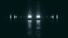 Sci Fi Futuristic Laser Neon Glowing Lights Concrete Room Warehouse Corridor Underground Bunker Studio Showroom Camera Dolly Fly Empty Product Title Space Cyber Alien Spaceship 3D Animation - Powered by Shutterstock - Get 15% off with code: PIKWIZARD15