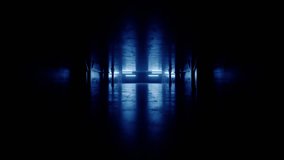 Sci Fi Futuristic Laser Neon Blue Glowing Lights Concrete Room Warehouse Corridor Underground Bunker Studio Showroom Camera Dolly Fly Empty Product Title Space Cyber Alien Spaceship 3D Animation - Powered by Shutterstock - Get 15% off with code: PIKWIZARD15