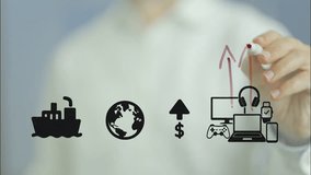 Professional businessman drawing import tariff icons on transparent screen, visualizing rising international trade costs through financial data representation and global market dynamics - Powered by Shutterstock - Get 15% off with code: PIKWIZARD15