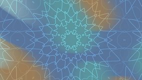 An intricate starburst pattern resembling a mandala with white concentric lines, set against a blue and teal gradient background with hints of beige. The design creates a calming, modern effect. - Powered by Shutterstock - Get 15% off with code: PIKWIZARD15