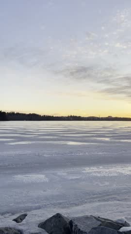 sunset in frozen lake peaceful 