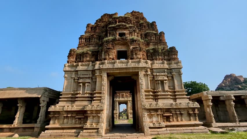 Grand entrance architecture of Shri Achyutaraya Swamy Temple in Hampi, Karnataka
