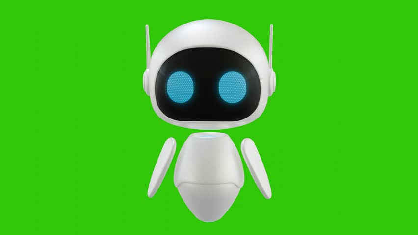 Cute 3D mini Robot character animation. Green screen background. Perfect looping. Artificial intelligence virtual assistant robot.