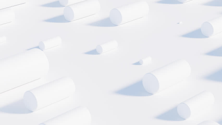 Abstract 3D White Cylinders in Geometric Grid Sliding on Smooth Surface — Seamless Minimalist Loop Animation for Elegant Clean Visual Backgrounds