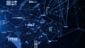 Futuristic Technology Background Design. Plexus Digital Blue Color Dots, Line, Triangle, Binary Number Data Flowing Connection Structure on HUD System. Abstract 3D 4K Motion - Powered by Shutterstock - Get 15% off with code: PIKWIZARD15