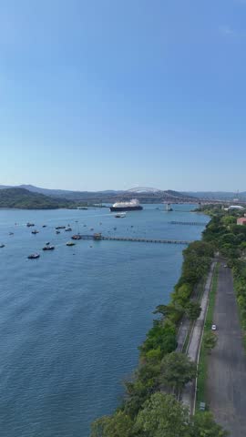 Ship leaving the Panama Canal with crude gas