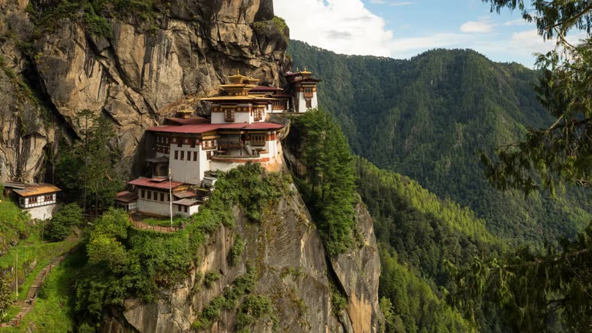 The amazing Tiger's Nest Monastery in Bhutan. Time Lapse.