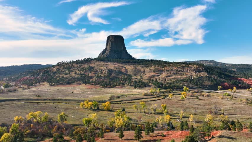 Aerial shot of the amazing Devils Tower National Monument in Wyoming.