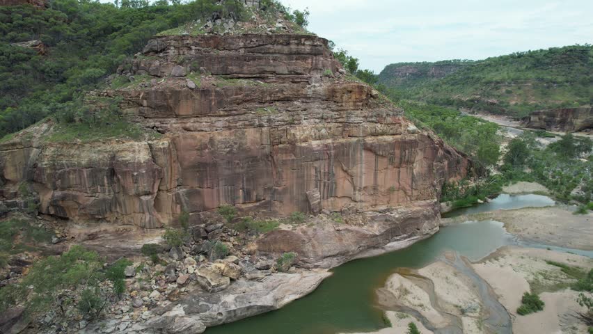 Spectacular smooth cinematic aerial of Porcupine Gorge in outback Queensland Australia