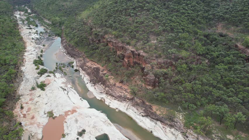Spectacular smooth cinematic aerial of Porcupine Gorge in outback Queensland Australia